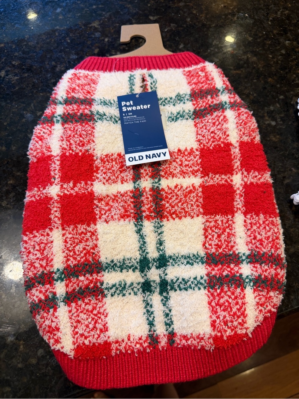Old Navy Red, Cream and Green Plaid Pet Pullover